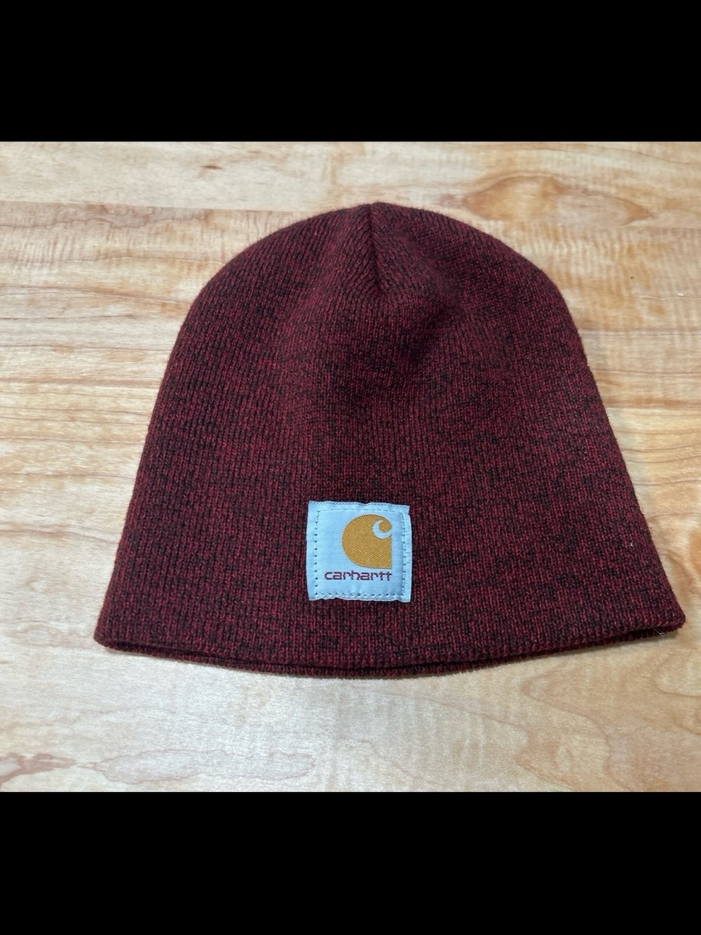 Carhartt Men's Burgundy Knit Beanie with Logo Patch